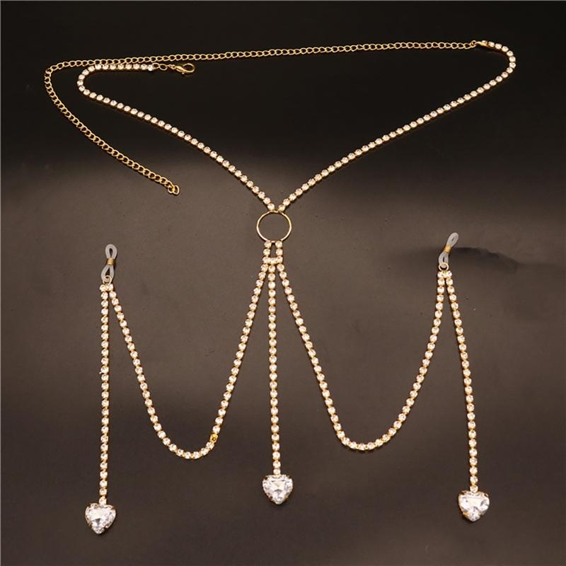 Elegant Silver/Gold Plated Heart Pendant Body Chain Bra Chain Stylish Underwear Accessories for Fashionable Women