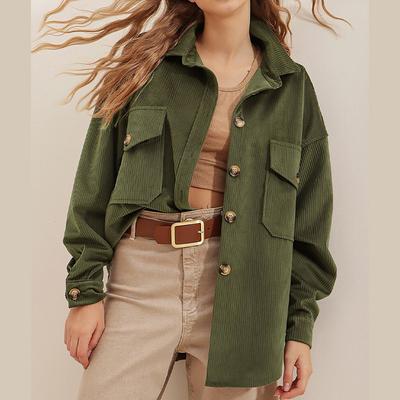 Женское пальто, свободная вельветовая рубашка с длинными рукавами и карманами, кардиган нестандартной формы