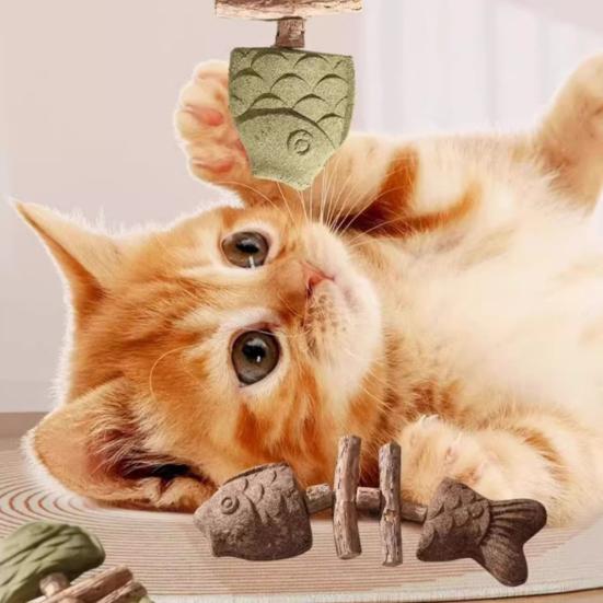 Натуральная игрушка-грызун для кошек Форма рыбьей кости Кошачья мята Актинидия Палочка-грызун Уход за зубами Чистка зубов