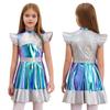 Girls Halloween Alien Cosplay Costume Glossy Outer Space Cutie Costume Roly Play Dress Fancy Dress Up Theme Party Performance