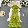 Women Summer Dress Sweet Chiffon Suspender Temperament French Gentleness Elegant Feeling Ruffle Cake Fairy Dress D3227
