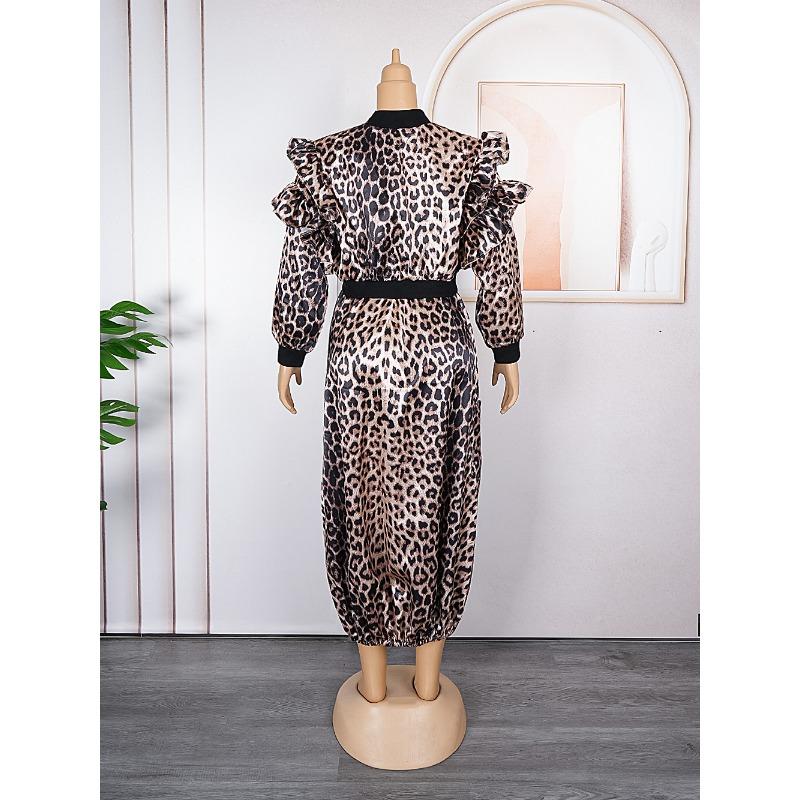 Плюс Размер Женская мода леопардовый принт куртка юбка костюм из двух частей