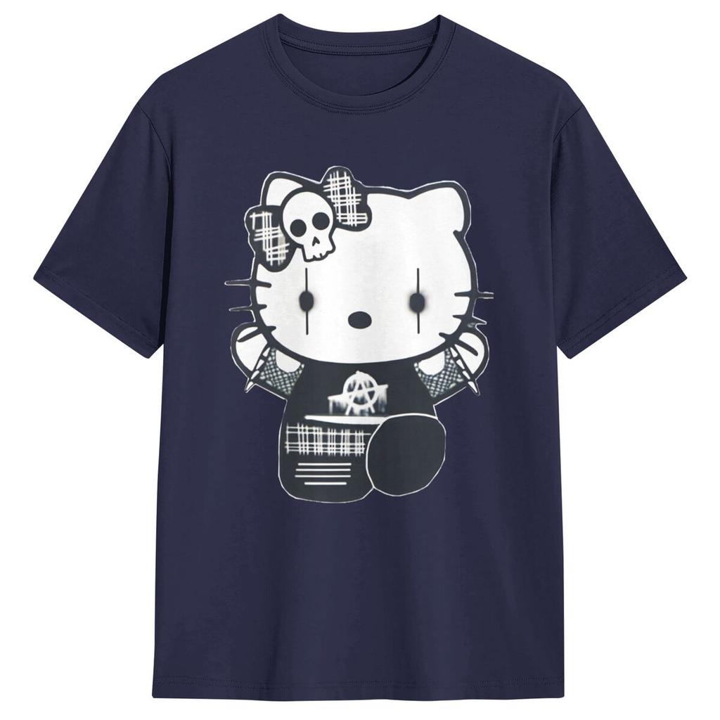 Goth Gothic Hellokitty Black Satanic T Shirt Leisure Short-Sleeved Tops Summer 100 Cotton O Neck 4XL 5XL 6XL Clothes