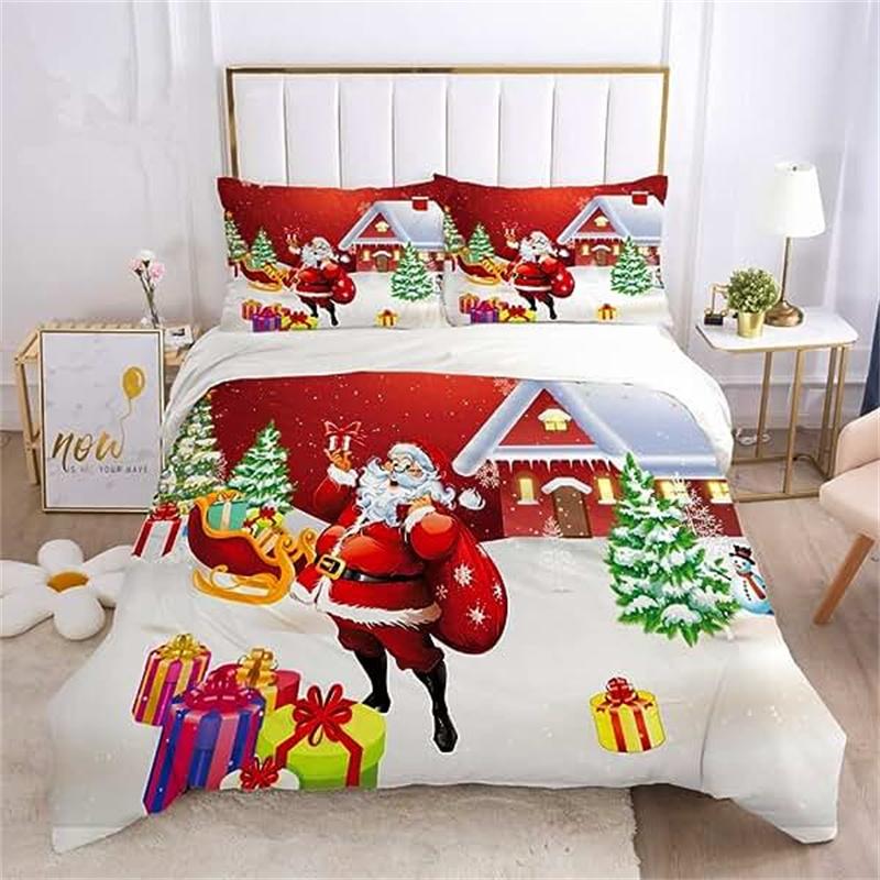 Christmas Duvet Cover Gold Reindeer Bedding Set Boys Girls Room Decor Blue Christmas Tree Comforter Cover Western New Theme