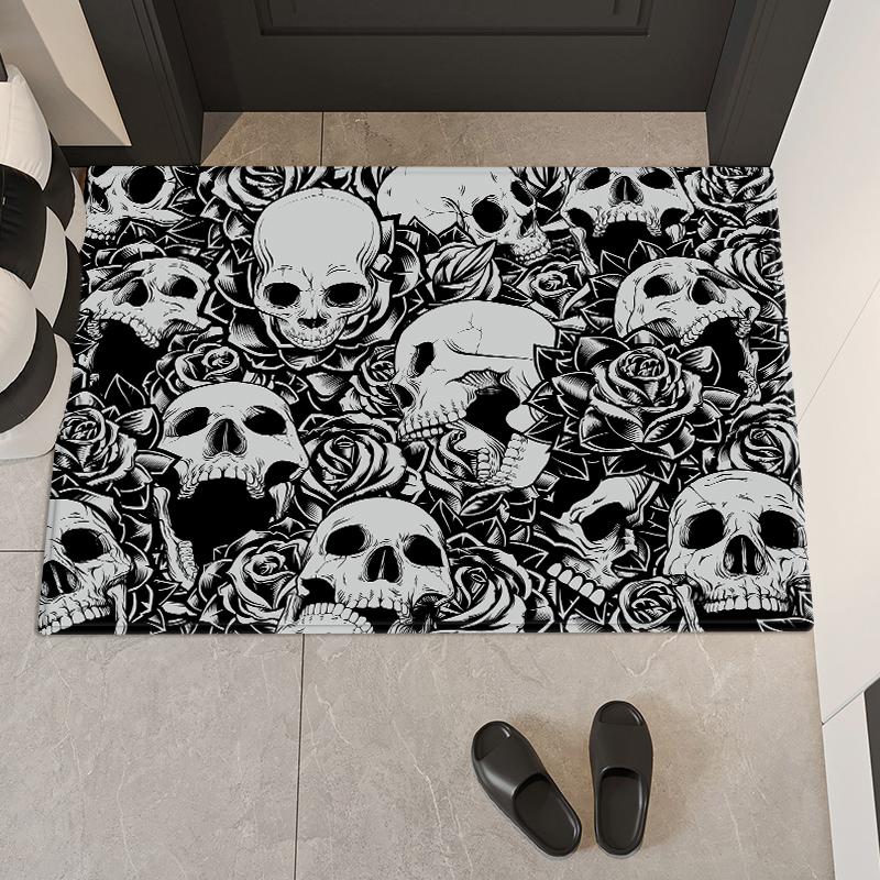 Коврик для пола с принтом готического черепа, коврик для ванной комнаты, тёмный коврик для двери из губки, впитывающий воду декоративный коврик для кухни, коврик для ванной