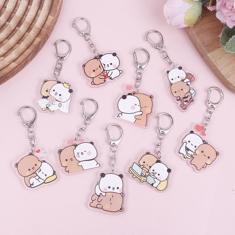 Cute Bubu Dudu Keychains Acrylic Cartoon Bear Keyring For Accessories Bag Pendant Key Chain Jewelry Fans Couple Love Gifts