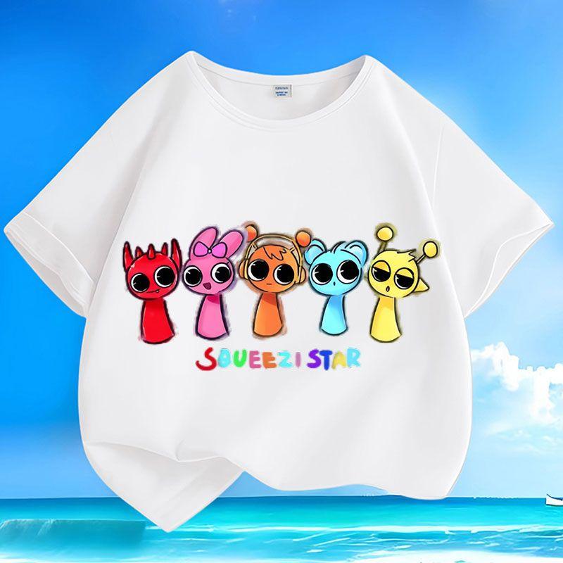 Girls' Loose and Cute Rhythm Box Top for Summer Children's Casual Short-sleeved Pure Cotton T-shirt
