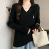 Navava Women Cat Embroidery Cable Knit Long Sleeve Collar Top Nk3594