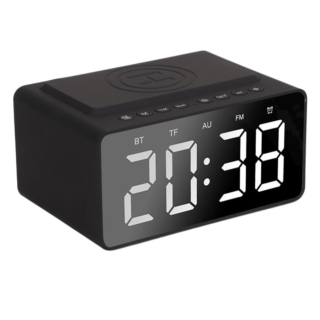 Digital Wireless Alarm Clock Mobile Phone Charging LED Mirror Electronic Memory Card Readable Black
