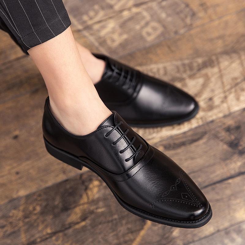 Мужские кожаные туфли с острым носом - Британский ретро, Business Casual, Корейский стиль, Увеличивающие рост, Формальные и для свадьбы.
