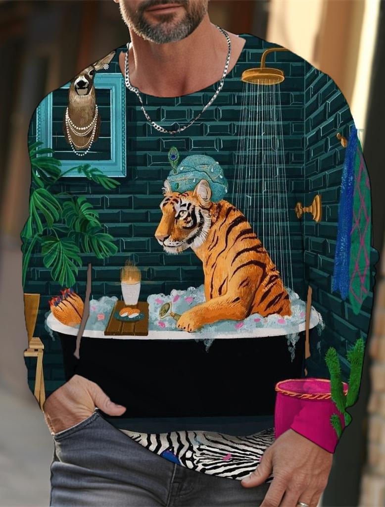 Мужская футболка с длинными рукавами, 3D-печать, HD-принт с леопардовым принтом, мужская футболка с длинными рукавами, осенние топы, повседневная домашняя одежда с круглым вырезом