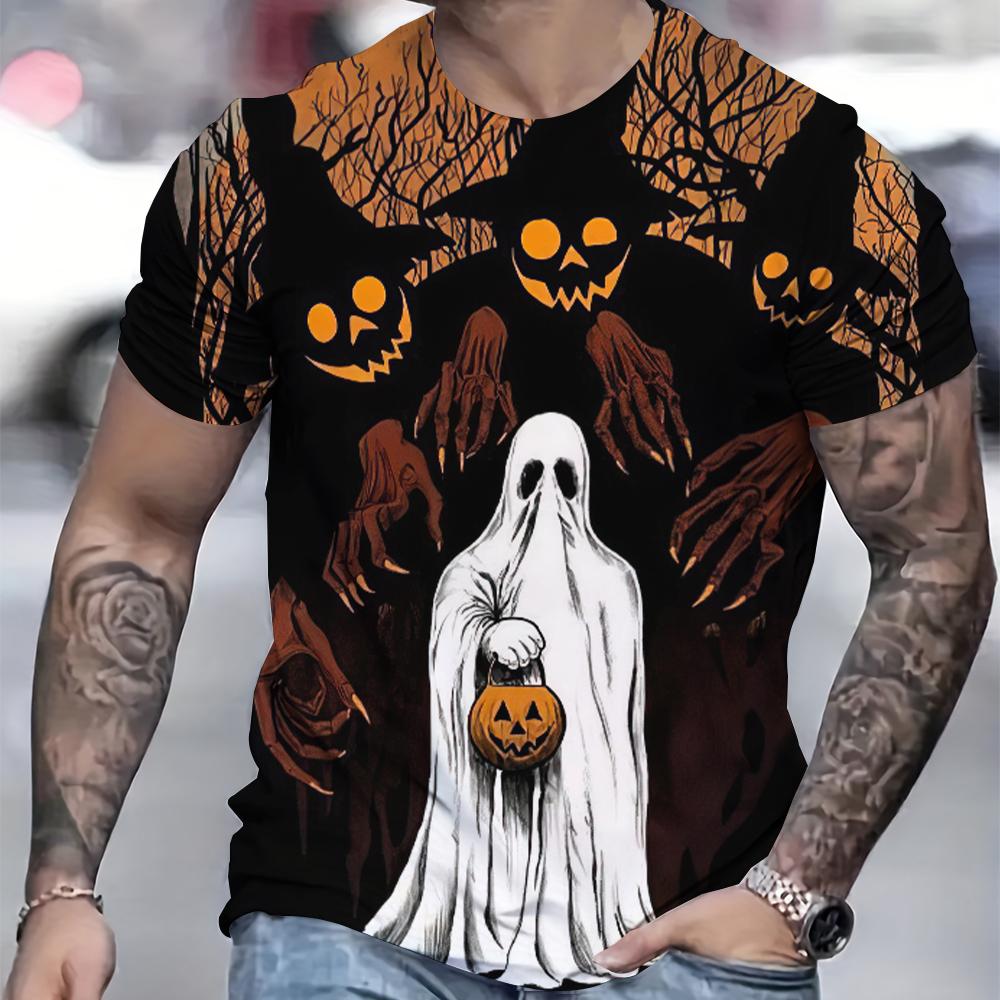 Футболка на Хэллоуин для мужчин с принтом ужасной тыквы 3D, короткие рукава, повседневные футболки для фестиваля, мужская одежда, свободная футболка, пуловер