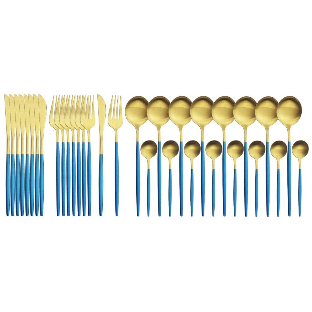 32Pcs Gold Dinnerware Stainless Steel Cutlery Set Knives Fork Tea Spoon Dinner Silverware Set Service 8 Kitchen Tableware Gift Set