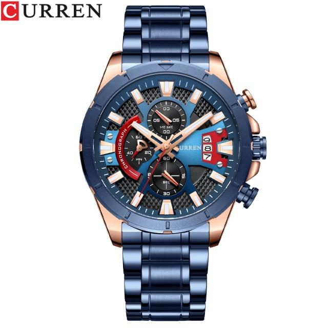 CURREN Новые модные наручные часы для мужчин, повседневные, светящиеся черные часы с зеленым циферблатом и браслетом из нержавеющей стали, хронограф 8401