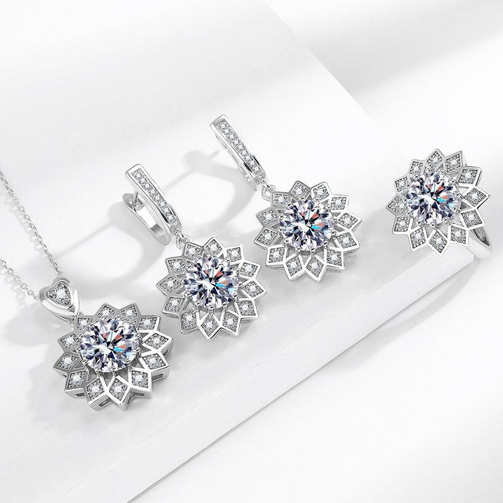 Jewelry Set Foreign Trade Model European and American Style Sunflower Ring Earrings Necklace Female Bride Zircon Jewelry.