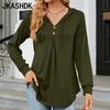 Women's Fashion Summer Spring Casual Solid Color Print Long Sleeve V-Neck Loose Blouses & Shirts