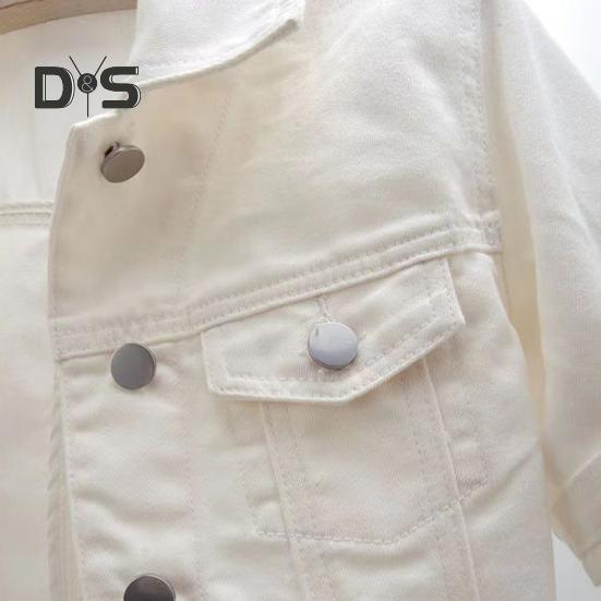 Women's Cropped Denim Jacket Short Sleeve Jean Jacket Lapel Button Down Trucker Coat Summer Casual White Thin Top