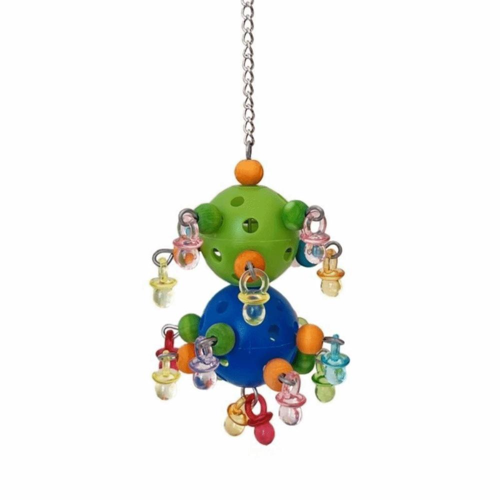 Funny Colorful Parrots Chew Swing Hanging Bead with Foraging Holes Cage Hanging Toy Pet Bird Bites Toy for Parrots