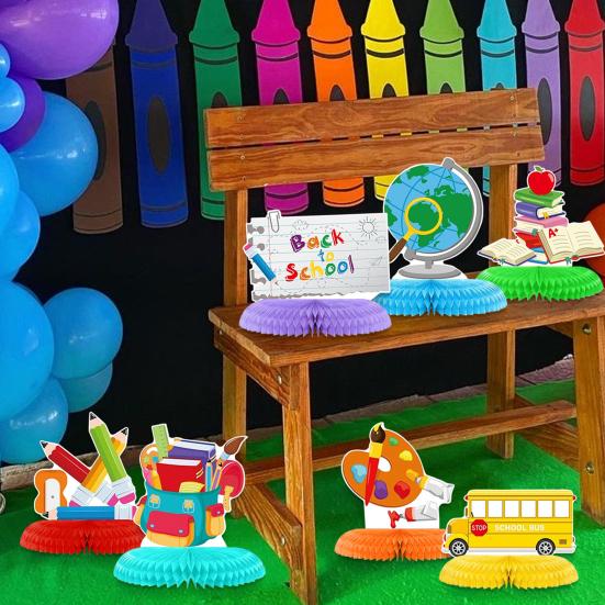 7Pcs Back-to-School Honeycomb Decor Set Classroom Party Theme Decorations Festive Table Centerpieces for School Bulletin Board & Wall Decor