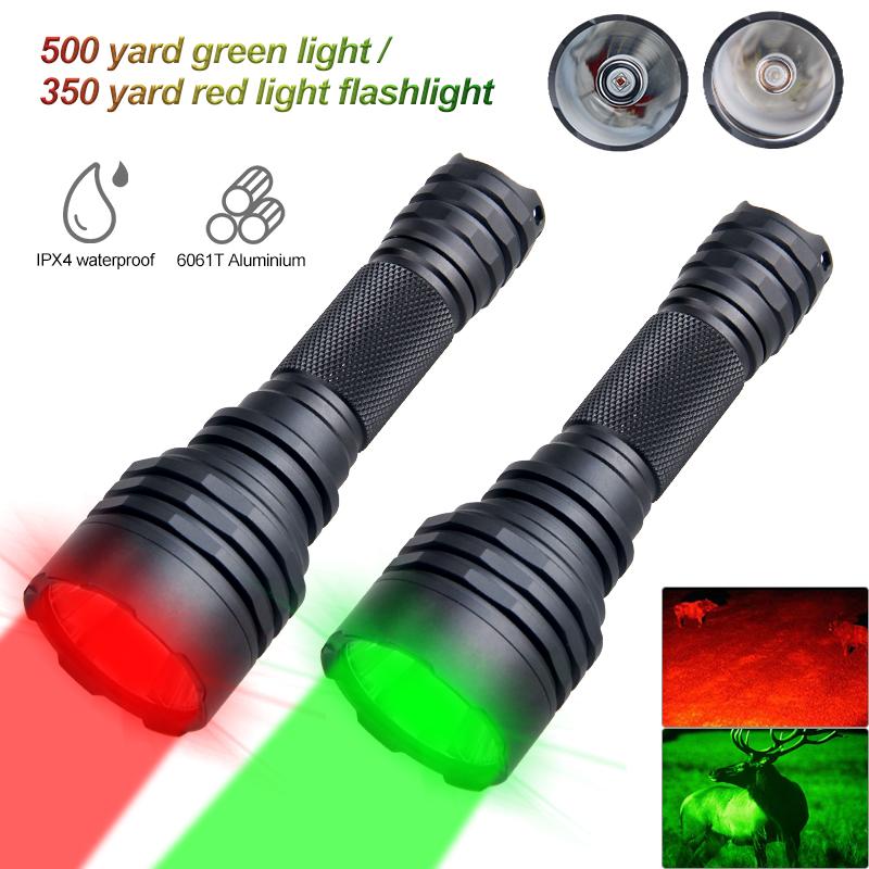 Мощный 500-ярдовый профессиональный охотничий фонарь C8s Green Red с 1 режимом работы, перезаряжаемый через USB-порт + переключатель + крепление + 18650 + зарядное устройство