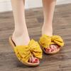 Women Summer Home Slippers New Breathable Indoor Fabric Linen Slippers Cute Big Bow Sandals Slippers Non-slip Wear-resisitant