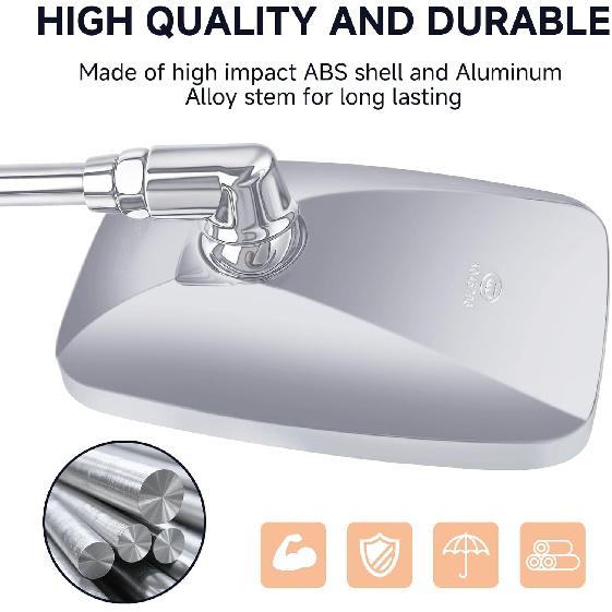 Universal Motorcycle Mirrors - M10 Chrome Rectangle Handlebar Rearview Mirrors Compatible With Honda Shadow MSX125 Kawasaki Vulcan Z900 Suzuki SV650