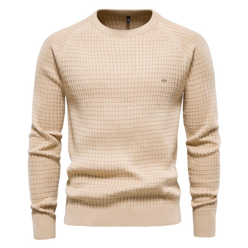 Men’s Euro Fit Solid Plaid Pullover Knit Long Sleeves Long Sleeves