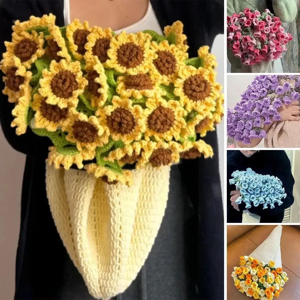 New 60cm Flower Bouquet Blanket Finished Product Crocheted Sunflower Blanket Lily of The Valley Bouquet Blankets Gifts