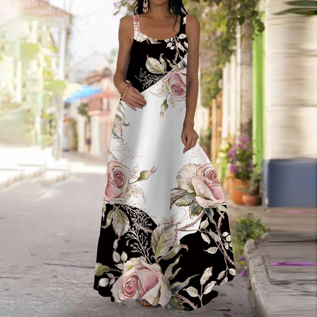 Женское платье-комбинация Длинное платье макси Платье с принтом желтых роз Весна и лето Для отдыха и отпуска