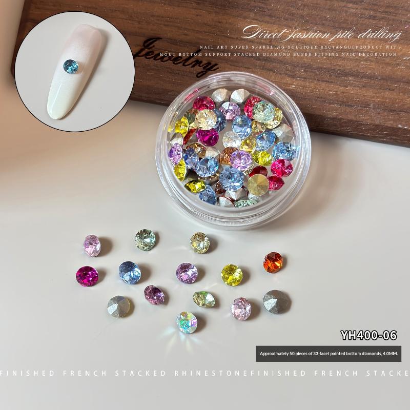 1 Box Mixed-Size Mini Pointed-bottom Round Nail Rhinestone Shiny Luxury Nail Crystal DIY Nail Art Decoration Gems Accessories