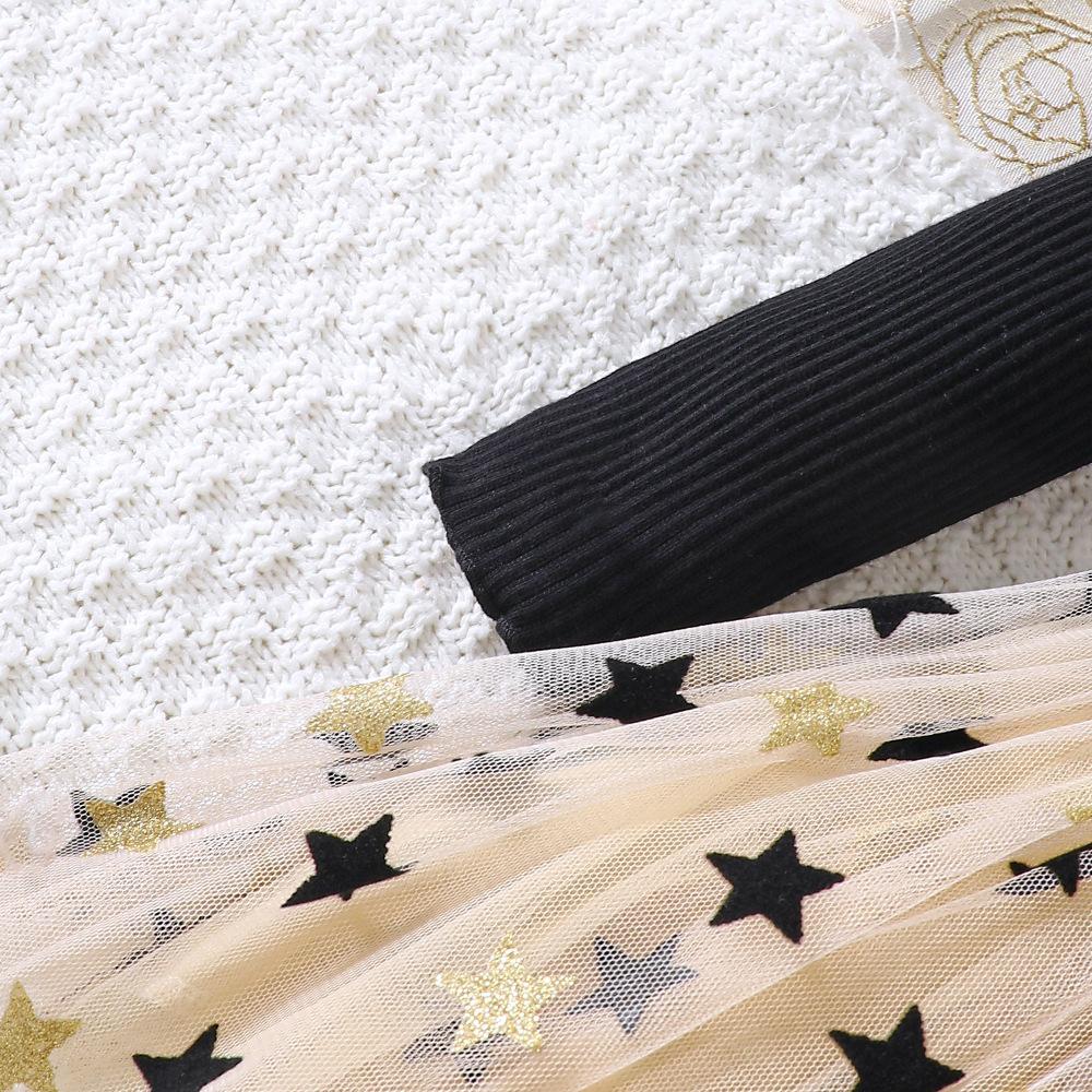 Детская одежда для девочек весна и осень с длинным рукавом сетчатое платье принцессы для младенцев юбка из марли со звездами