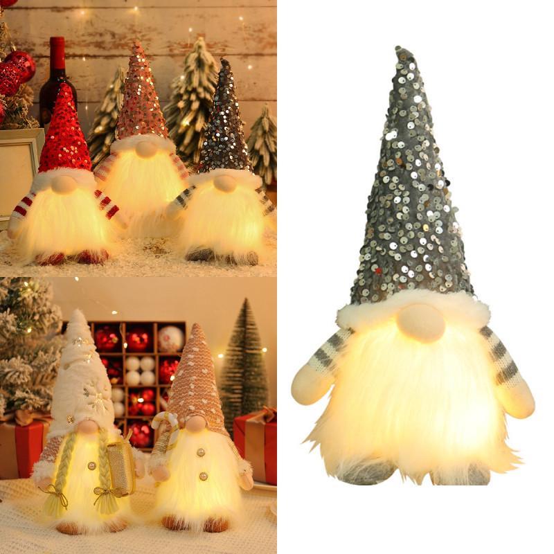 Charming Lighted Christmas Plush Gnome Doll With Shimmering Sequins And Colorful Accessories For Holiday Decorating