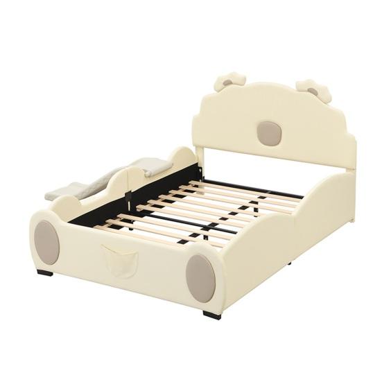 Bear Bed Shape Cartoon with Slide Ladder Ergonomic Design Strong Girl Load Bearing Wood Slat Support Bedroom Furniture