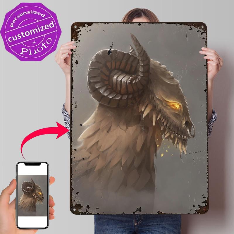 Fantasy Animal Portrait D Texture Printed Poster Custom Vintage Metal Tin Plate Sign for Wall Art Gaming Room Decoration Man