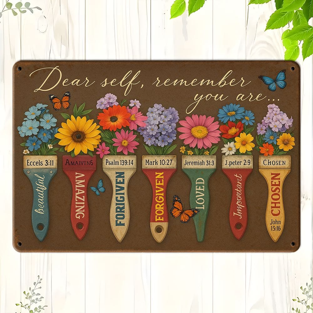 "Dear Self, Remember You Are" Vintage Metal Sign, 8x12 Inch.