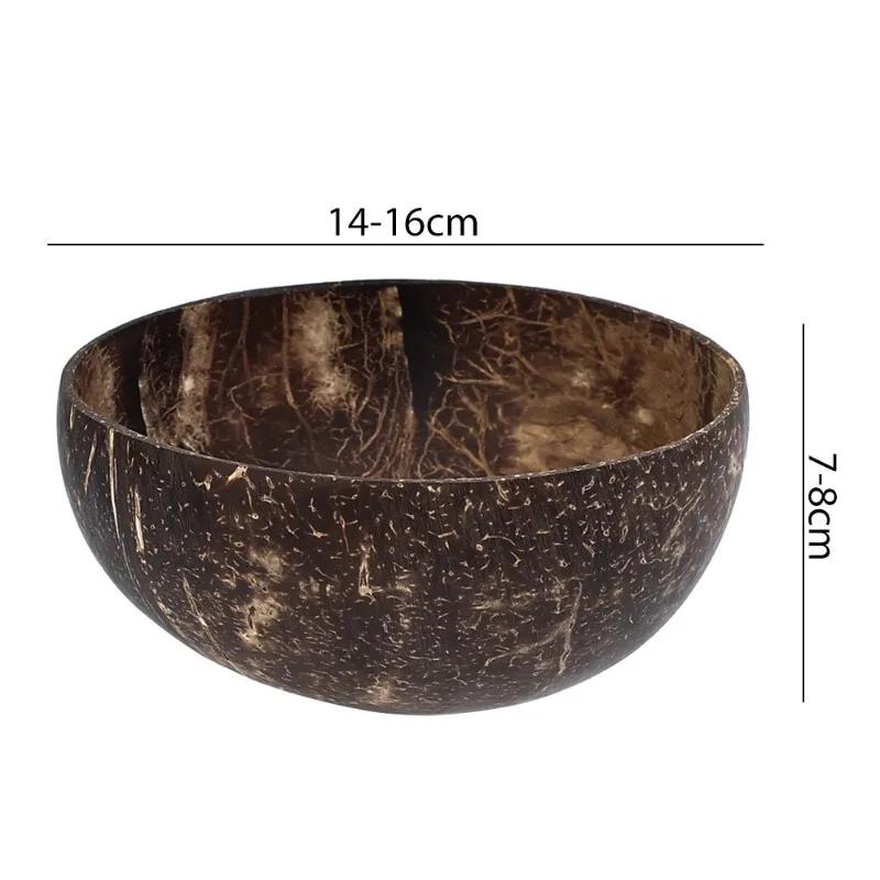 Натуральная кокосовая миска, деревянная посуда ручной работы, десерт, фруктовый салат, миска для смешивания риса, рамен, с ложкой, кухонная многоразовая посуда