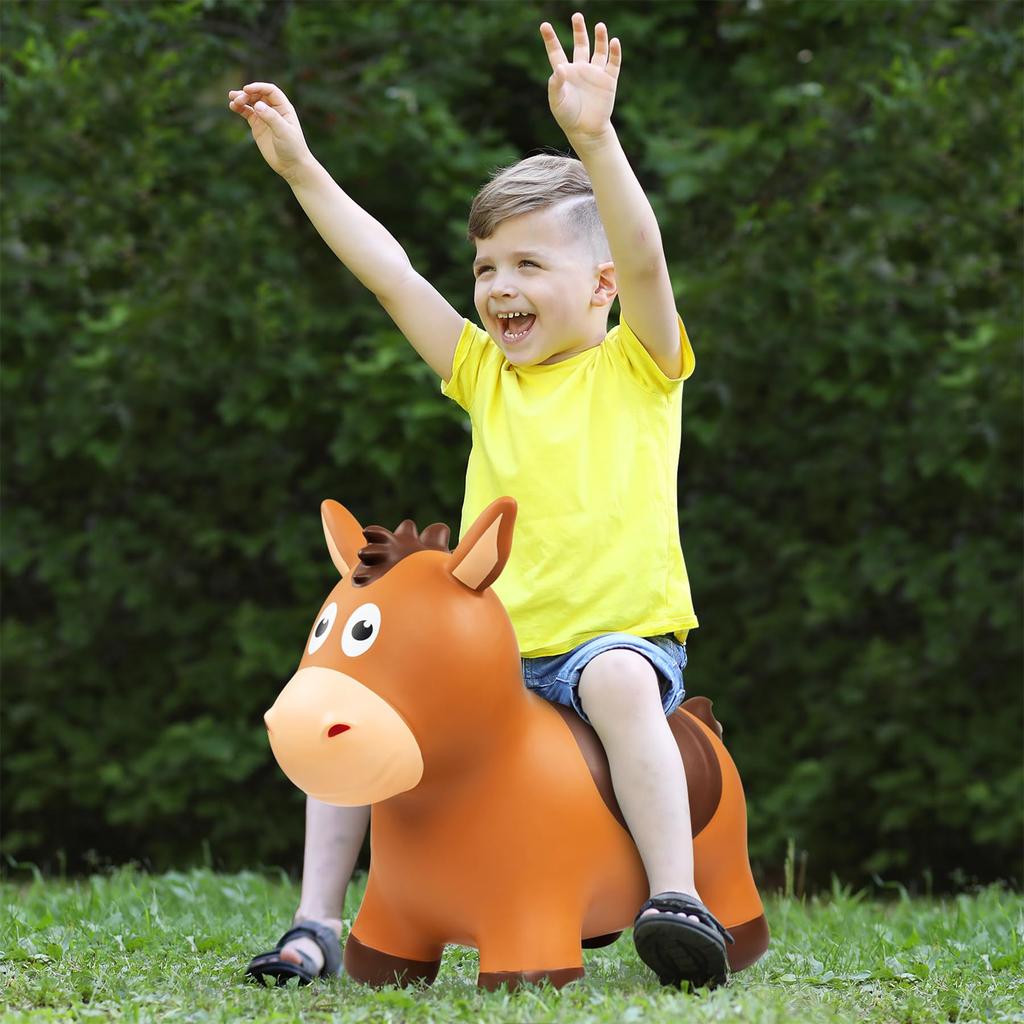 MUKI Ride-On Animal Hopping Horse with Air Pump, Birthday Gift for Kids and Toddlers, Ages 3, 4, and 5 (Curry Beef)