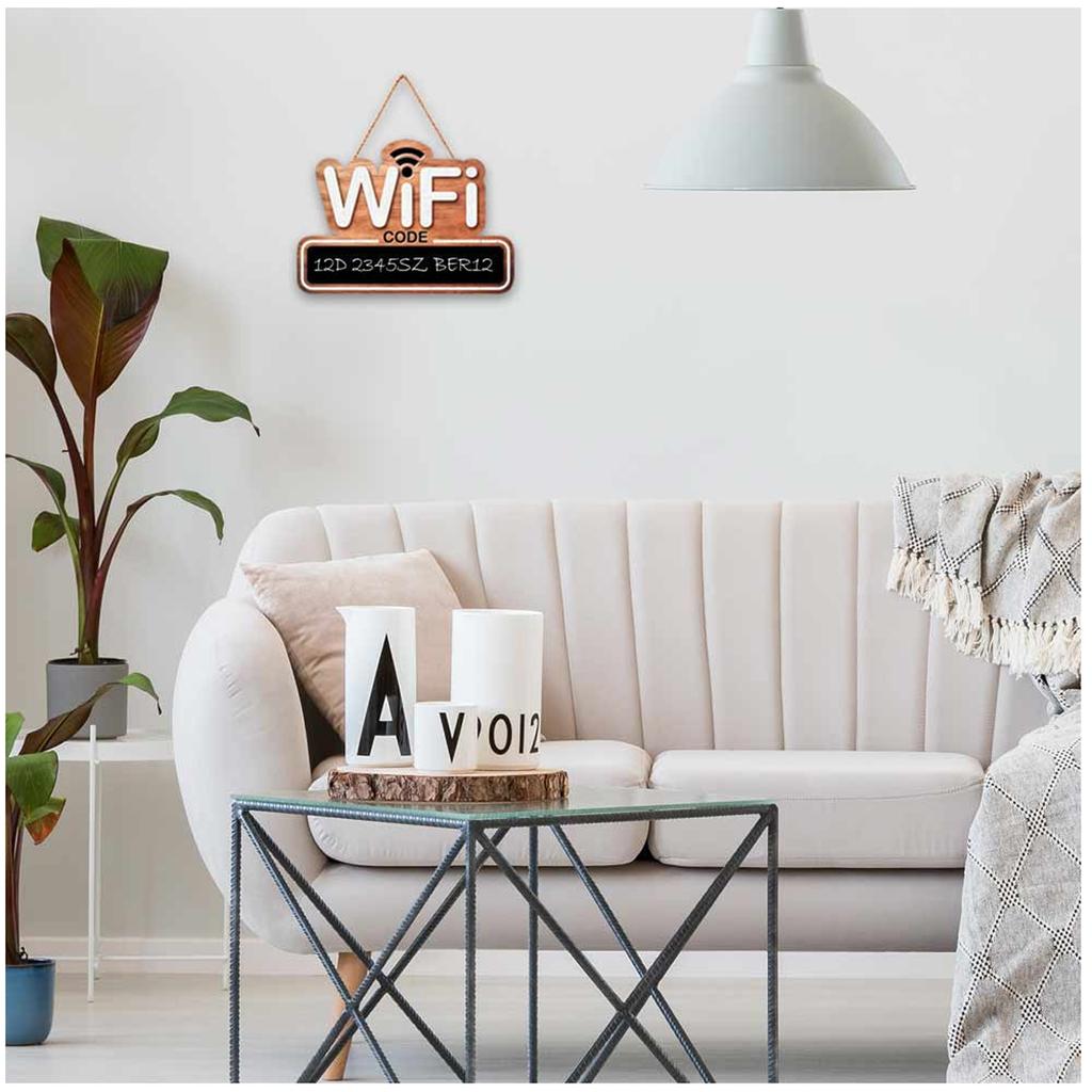 Les Trésors De Lily [R3366] - Brown 'Wifi Code' Wooden Plaque - 20x14 Cm