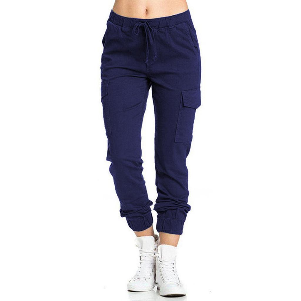 Women's Solid Color Casual Elastic Waist String Side Pocket Pencil Pants