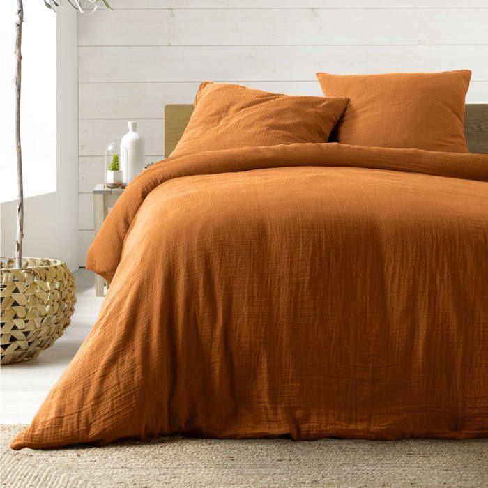Housse de couette + 2 taies en gaze de coton 220 x 240 cm Tendance caramel