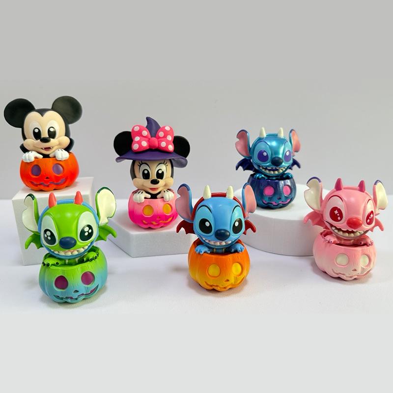 Набор из 6 фигурок Disney Лило и Стич и Друзья Микки Хэллоуин Ограниченная серия Тыквенная тематика Настольные украшения Подарки и игрушки