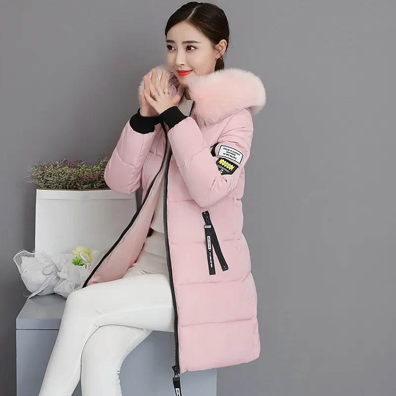 Women's Winter Cotton Padded Jacket Mid-length Praka Slim Fit and Thin Big Fur Collar Padded Jacket Down Coat Thicken Outwear