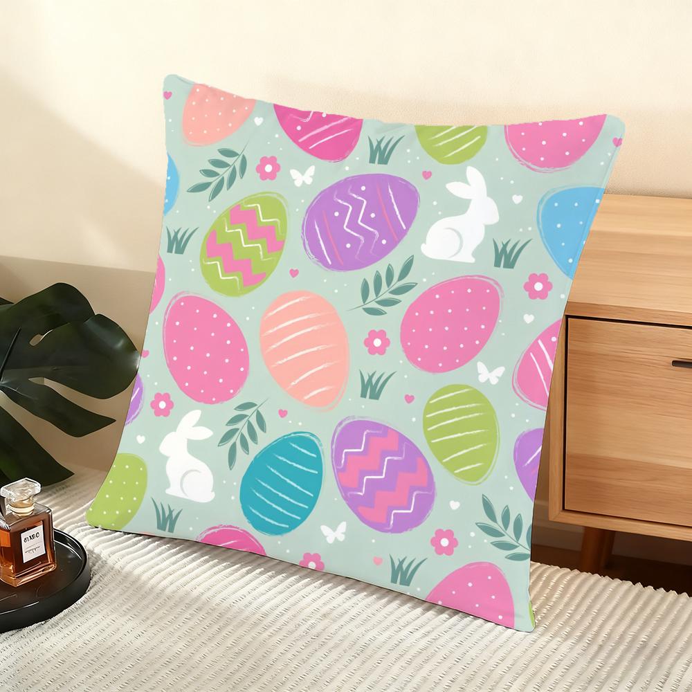 Happy Easter Cushion Cover Soft Short Plush Pillow Cover Smooth Cozy Texture Aesthetic Cushion Case Home Decor