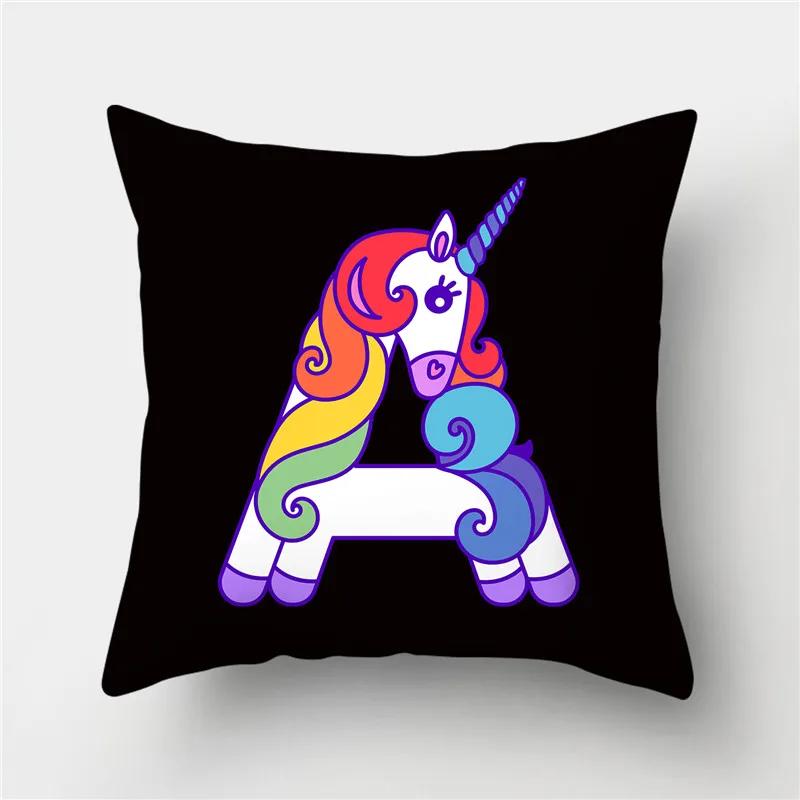Буквы Единорог Наволочка Полиэстер Принт Наволочка Диван Декор Подушка Дом