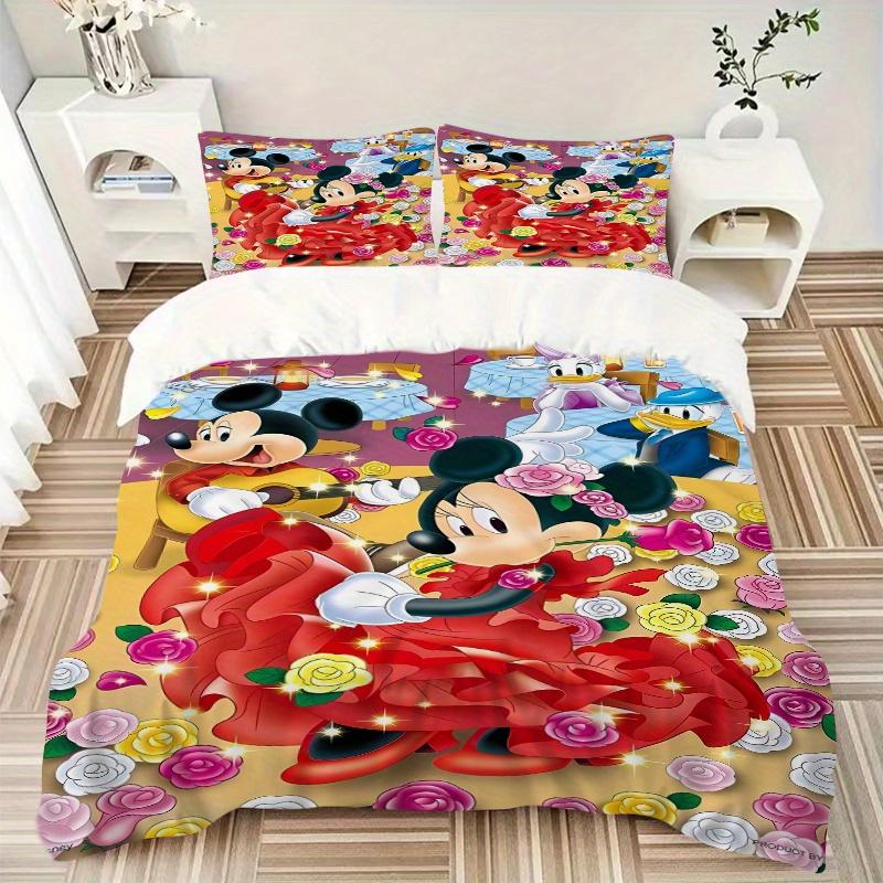 3pcs Mickey Mouse Minnie Mouse Floral Bedding Set, Includes 1 Quilt Cover and 2 Pillowcases, Comfortable Bedding with Stylish Design for Bed