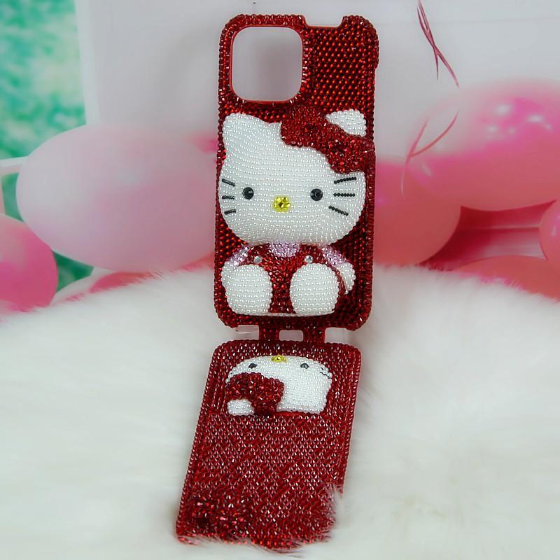 Phone Case IPhone 11 12 13 14 15 Pro Max Cute Kitten Flip Cover With Rhinestones Shockproof TPU