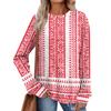 Women's Winter Color-Block Printed Lightweight Brushed-Cotton Round Neck Top