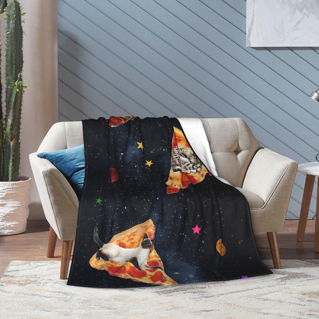 Pizza Cat Space Galaxy Flying Knitted Blanket Funny Wool Throw Blanket Home Couch Decoration Thin Bedspread Portable