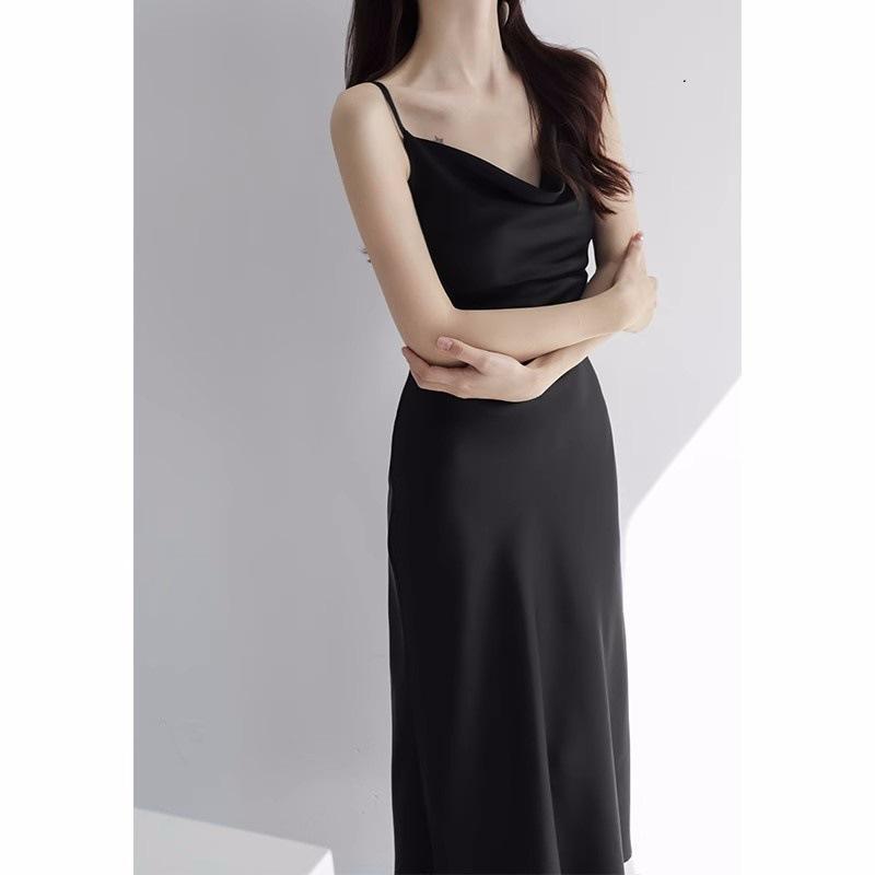 Acetate Texture Satin Collar Suspender Dress for Women In Summer Slim Waist-hugging Sleeveless Skirt
