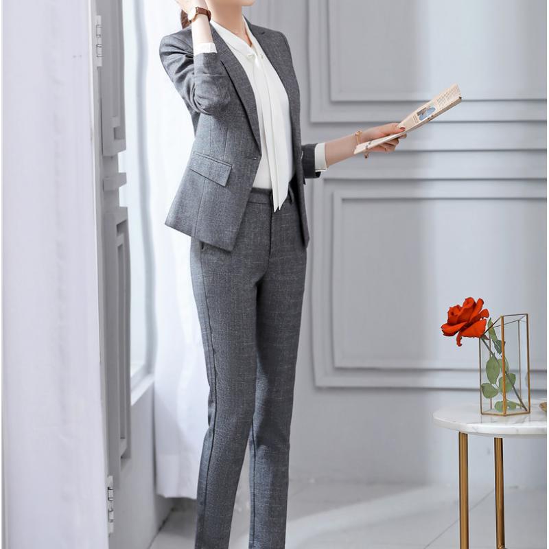Женский деловой костюм из 2 предметов, карьера, офисная одежда, пиджак с длинными рукавами, пальто и брюки, большие размеры